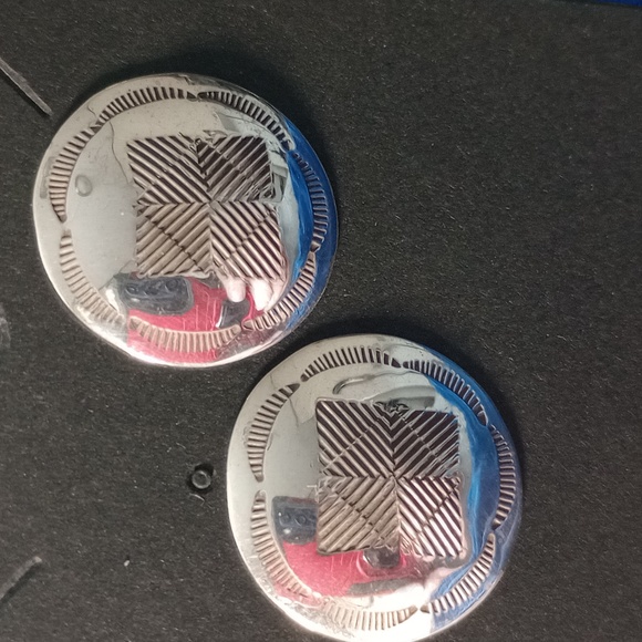 Zuni Sterling Silver Round Earrings with Texture Design Signed Myron Panteah - Picture 3 of 14